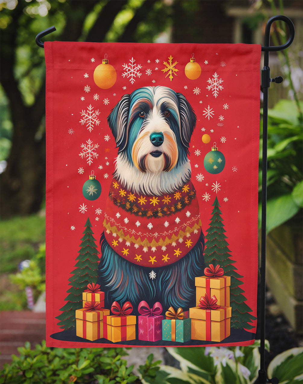 Bearded Collie Holiday Christmas Garden Flag