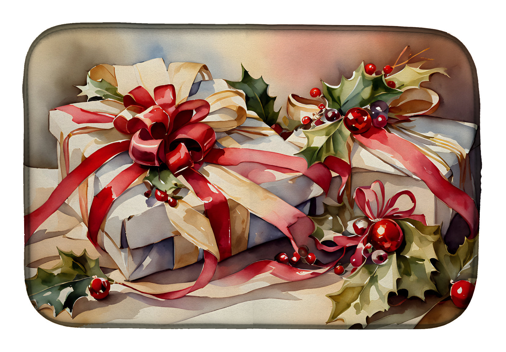 Christmas Bows & Ribbons Dish Drying Mat