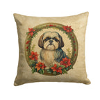 Shih Tzu Christmas Flowers Throw Pillow