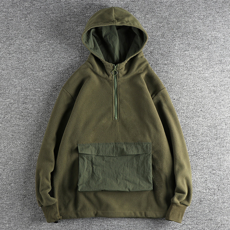 Men's Heavy Double Polar Fleece Half-Neck Hoodie | Streetwear