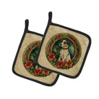 Jack Russell Terrier Christmas Flowers Pair of Pot Holders