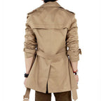 Elegant British Men's Mid-Length Double-Breasted Coat