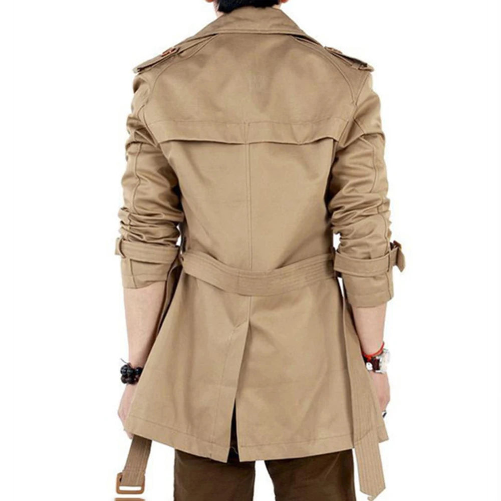 Elegant British Men's Mid-Length Double-Breasted Coat