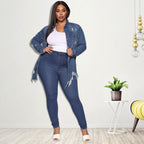 Women's Ripped Denim Trench Coat Cardigan