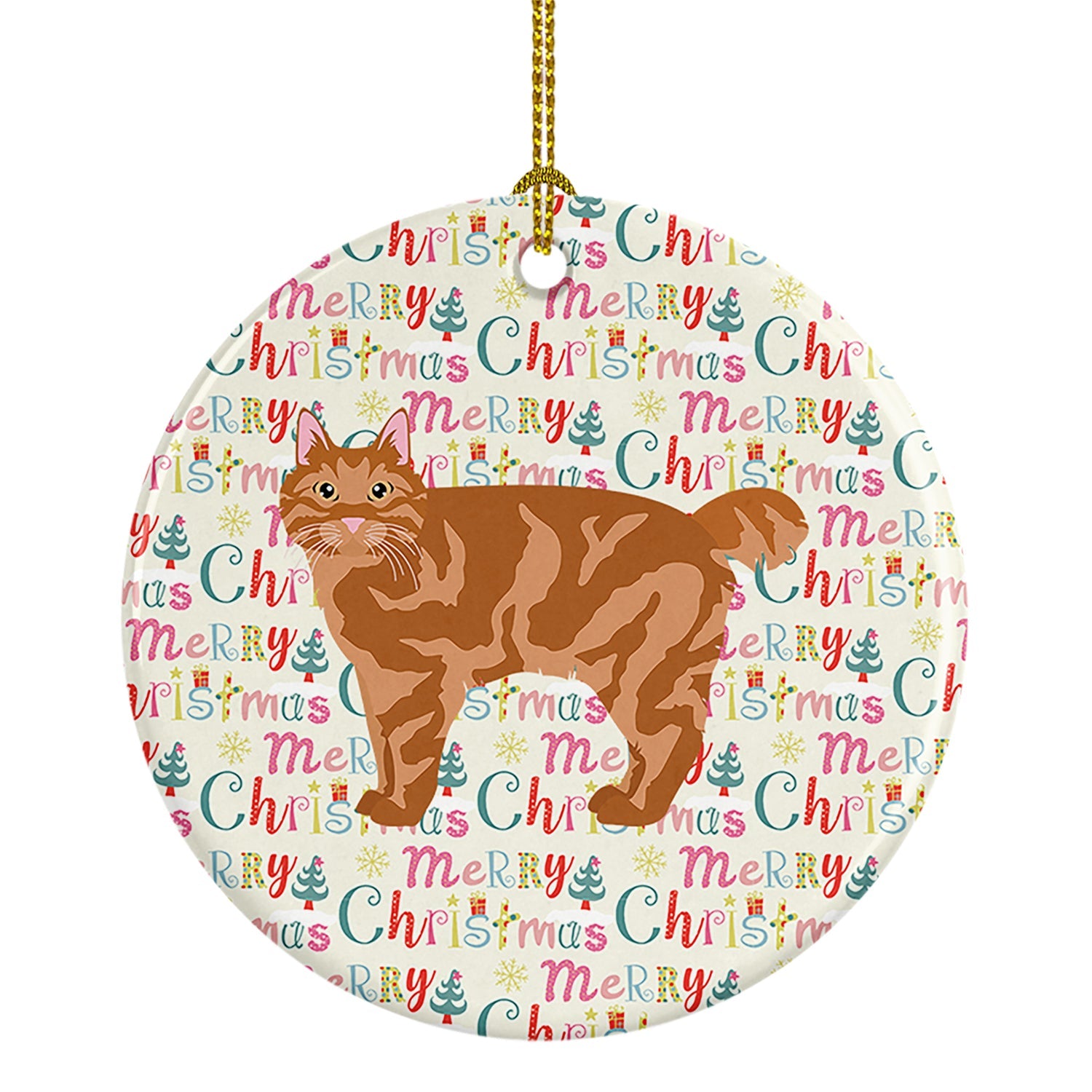 Kurilian Bobtail Cat Christmas Ceramic Ornament