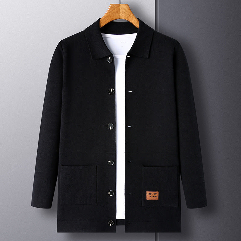 Men's Knitted Cardigan with Turn-down Collar Sweater