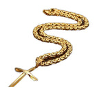 18k Gold-Plated Cross Pendant Byzantine Chain
