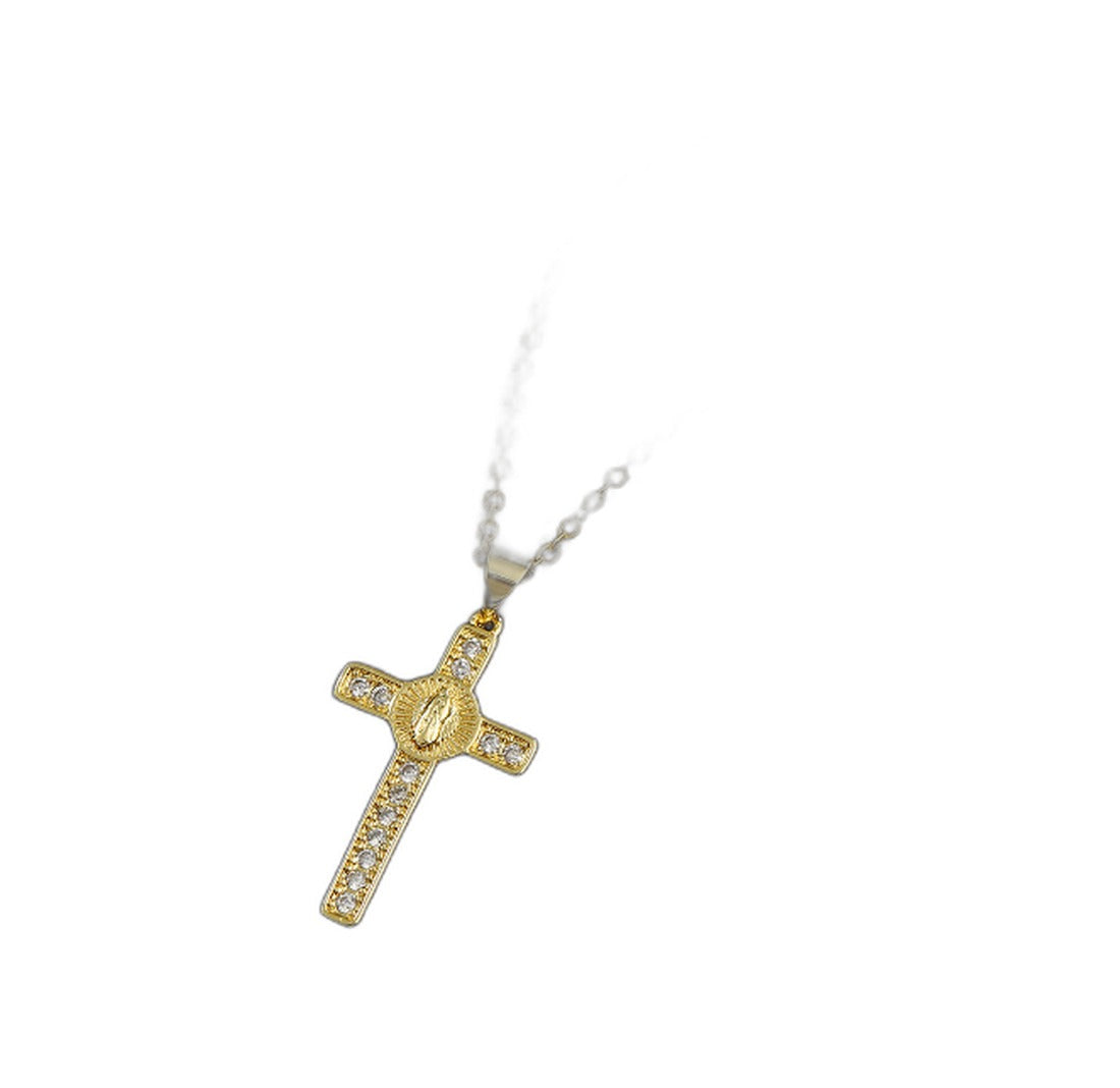 Cross with Virgin Mary Pendant Necklace - Christian Jewelry