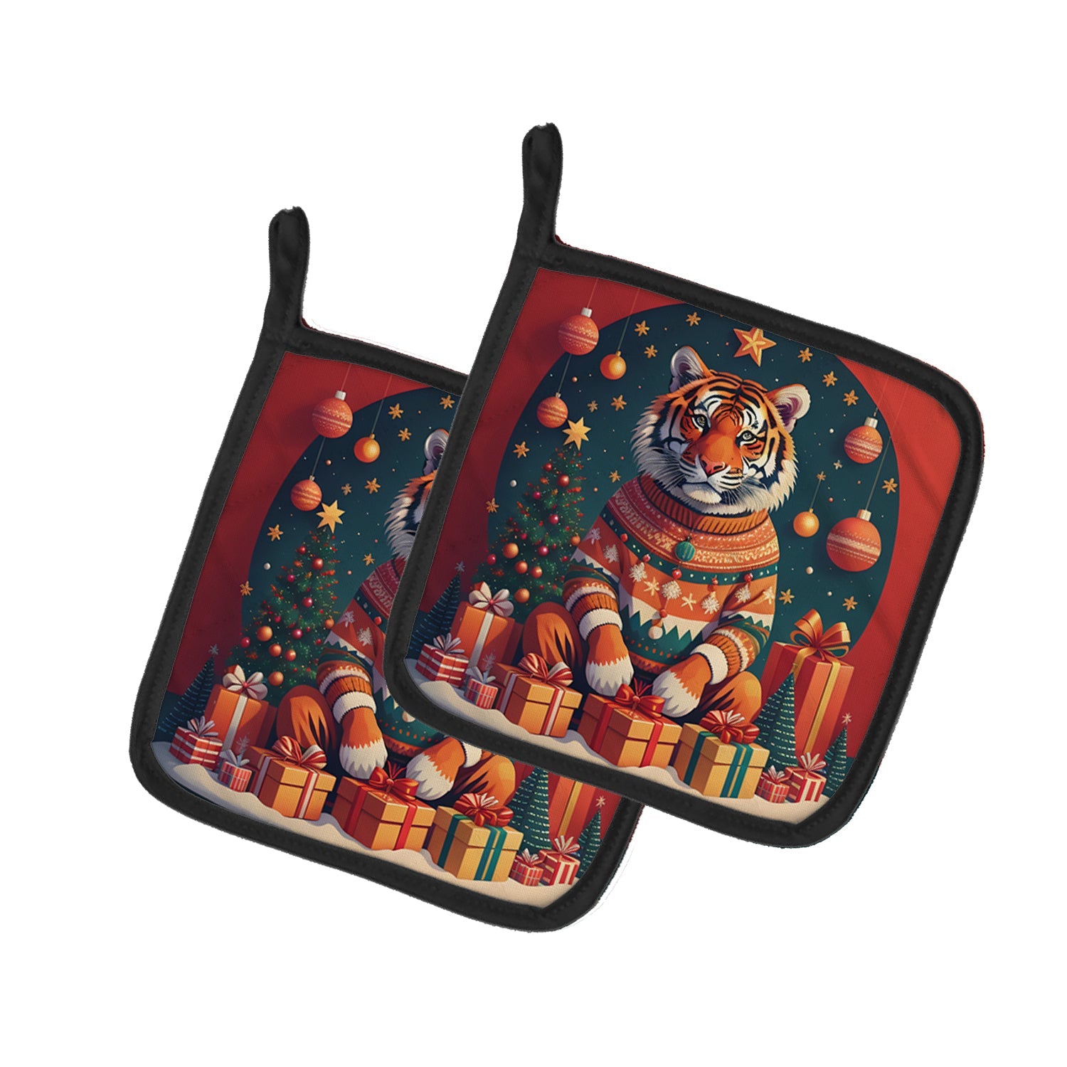 Tiger Christmas Pair of Pot Holders