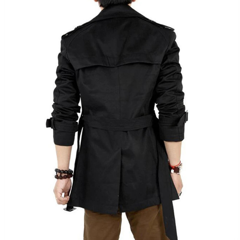 Elegant British Men's Mid-Length Double-Breasted Coat