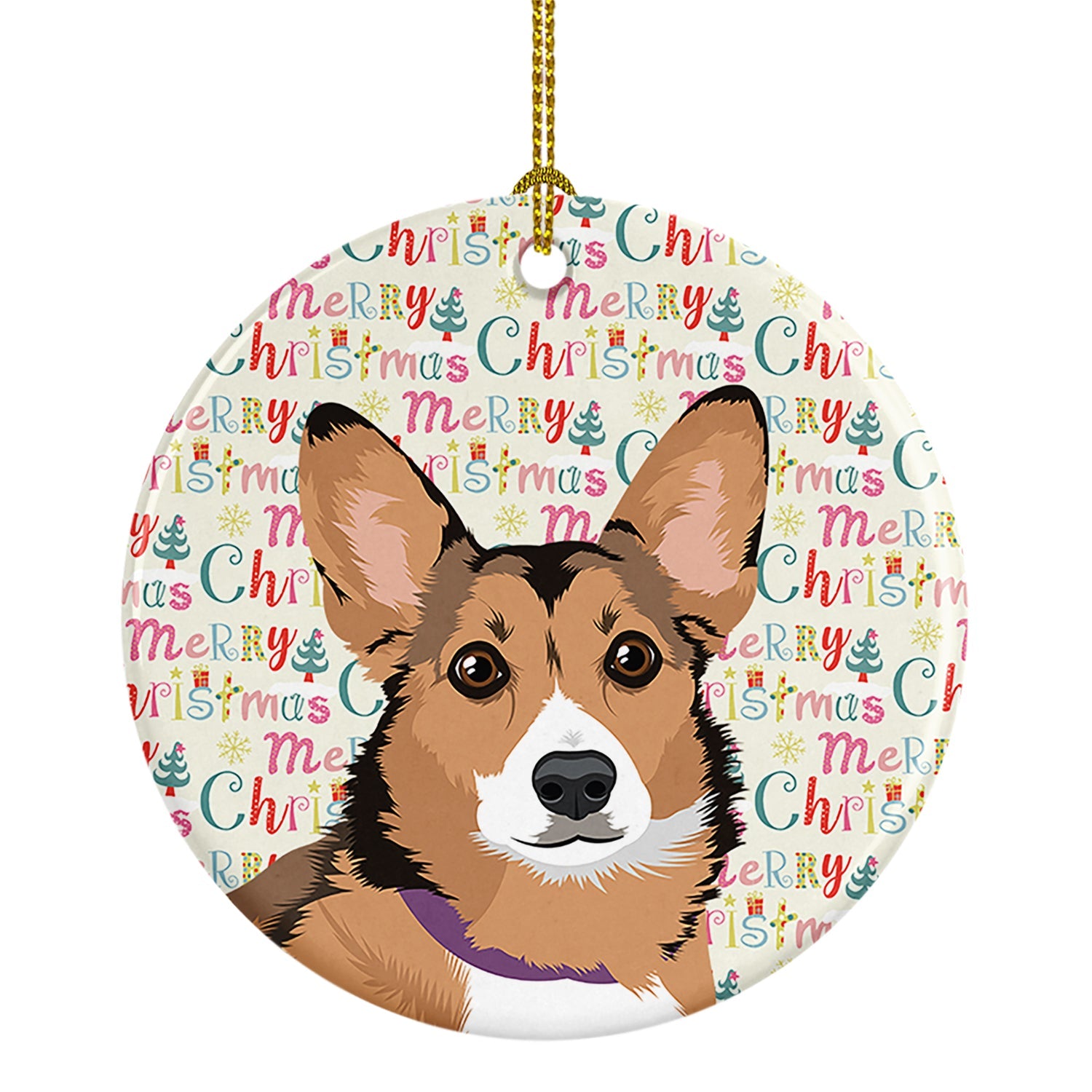 Pembroke Welsh Corgi Sable and White Christmas Ceramic Ornament