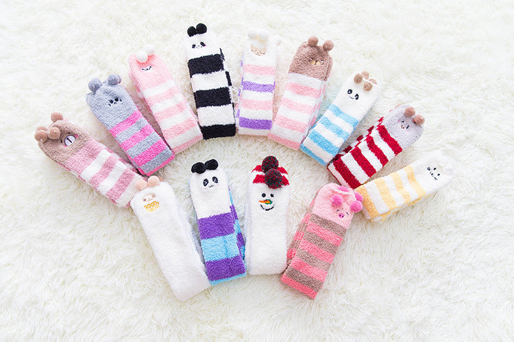 Over The Knee Plus Long Coral Fleece Floor Socks