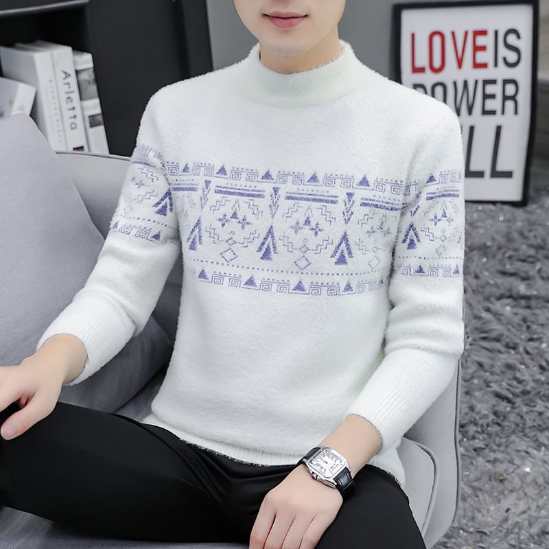 Mink Fleece Half Turtleneck Men's Warm Sweater
