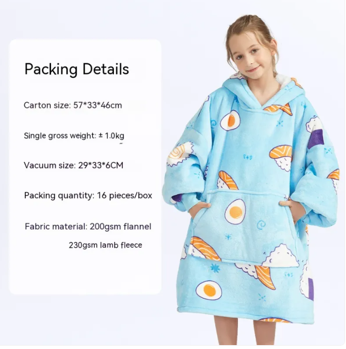 CozyHood™ Flannel Hooded Lazy Blanket – Plus-Size Cashmere Hoodie for Children | Streetwear