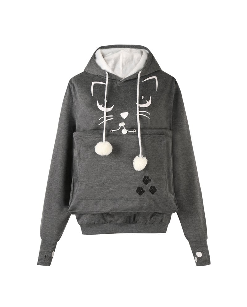Cat Face Printed Hooded Sweater for Women