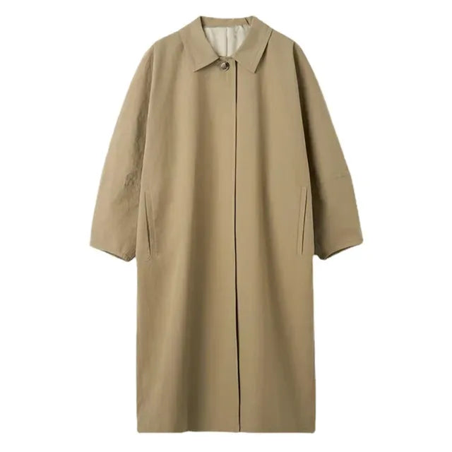 Women’s Mid-Length Cotton Trench Coat with Doll Sleeves