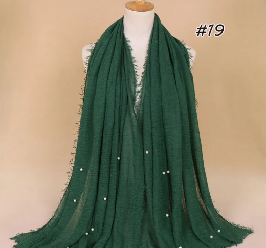 Women's Cotton And Linen Beads Crumpled Monochrome Scarf