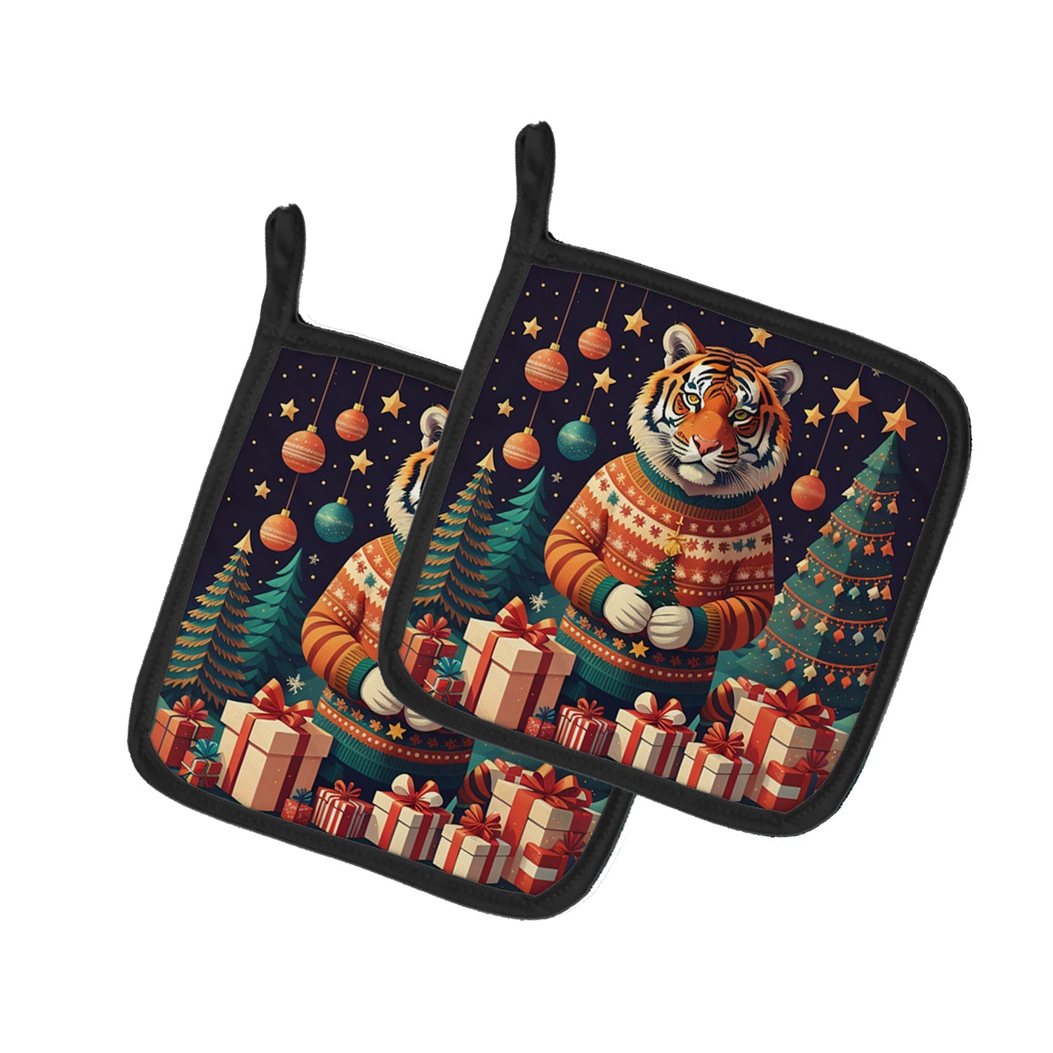 Tiger Christmas Pair of Pot Holders