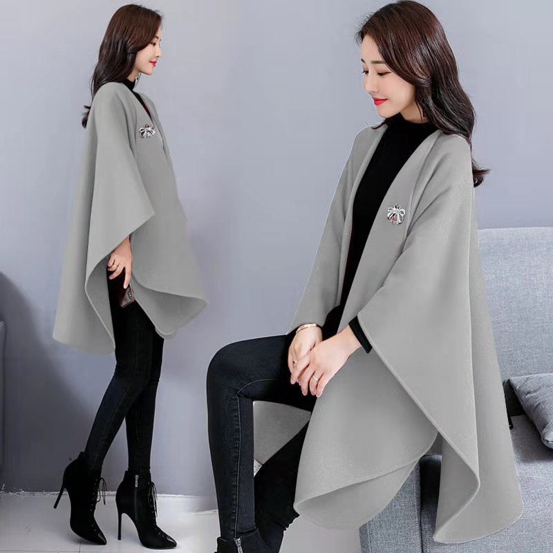 Longfengni Women's Woolen Cape Coat in Fashion Style