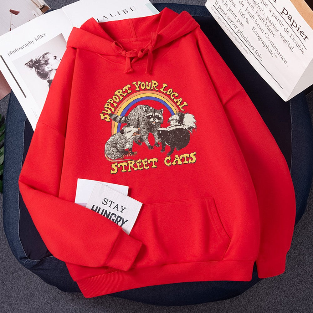 Cartoon Stray Cat Printed Women's Hoodie