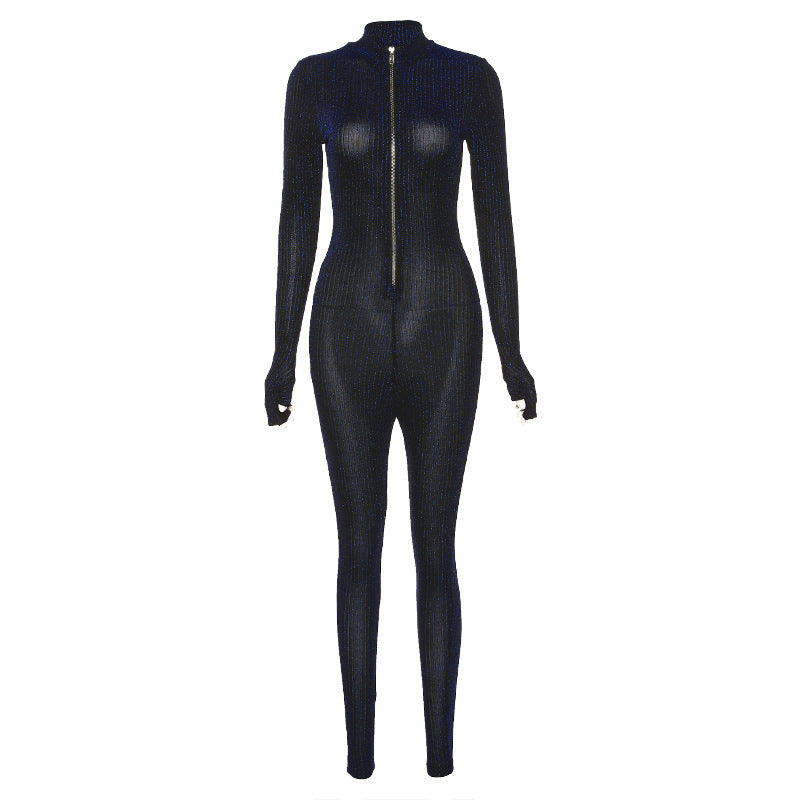 High-Waisted Sheer Bodysuit with Zipper Stripes