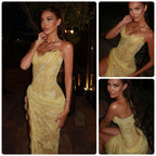Bustier Lace Sequin High-Slit Dress