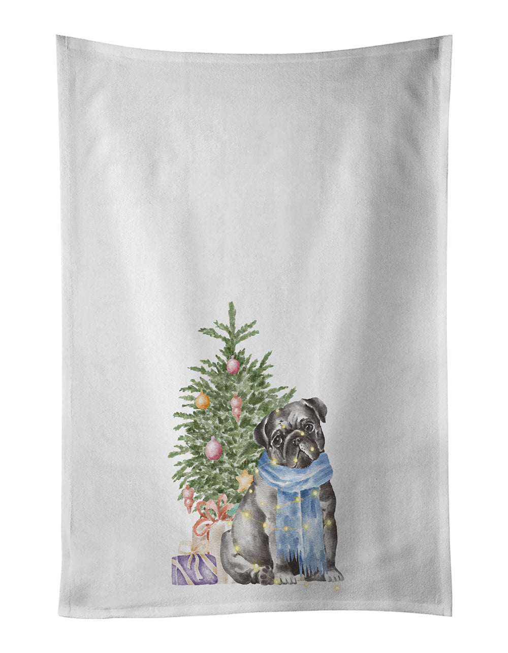 Pug Black Christmas Presents and Tree Kitchen Towel Set of 2