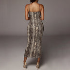 Leopard Snake Print Bodycon Maxi Dress for Parties