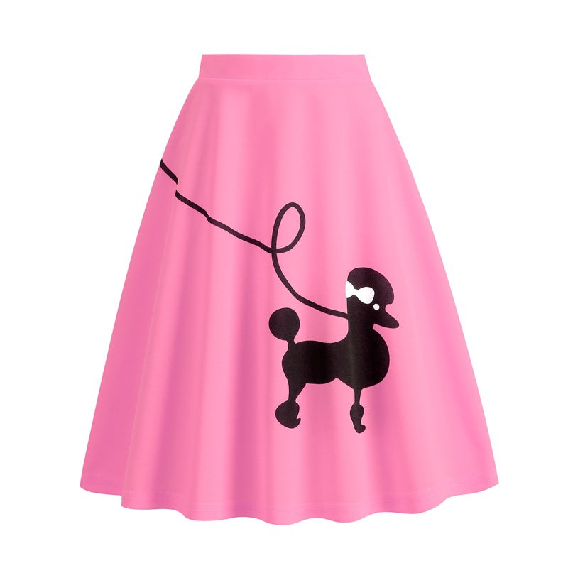 Poodle Print Flared Skirt for Halloween and Christmas