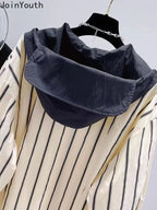Women's Long Sleeve Striped Hoodie Top, Y2K Fashion | Streetwear