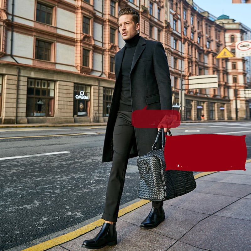 Men's Mid-Length Wool Trench Coat for Autumn & Winter
