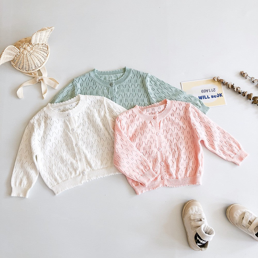 Girls' Long Sleeve Solid Color Knitted Cardigan Jacket