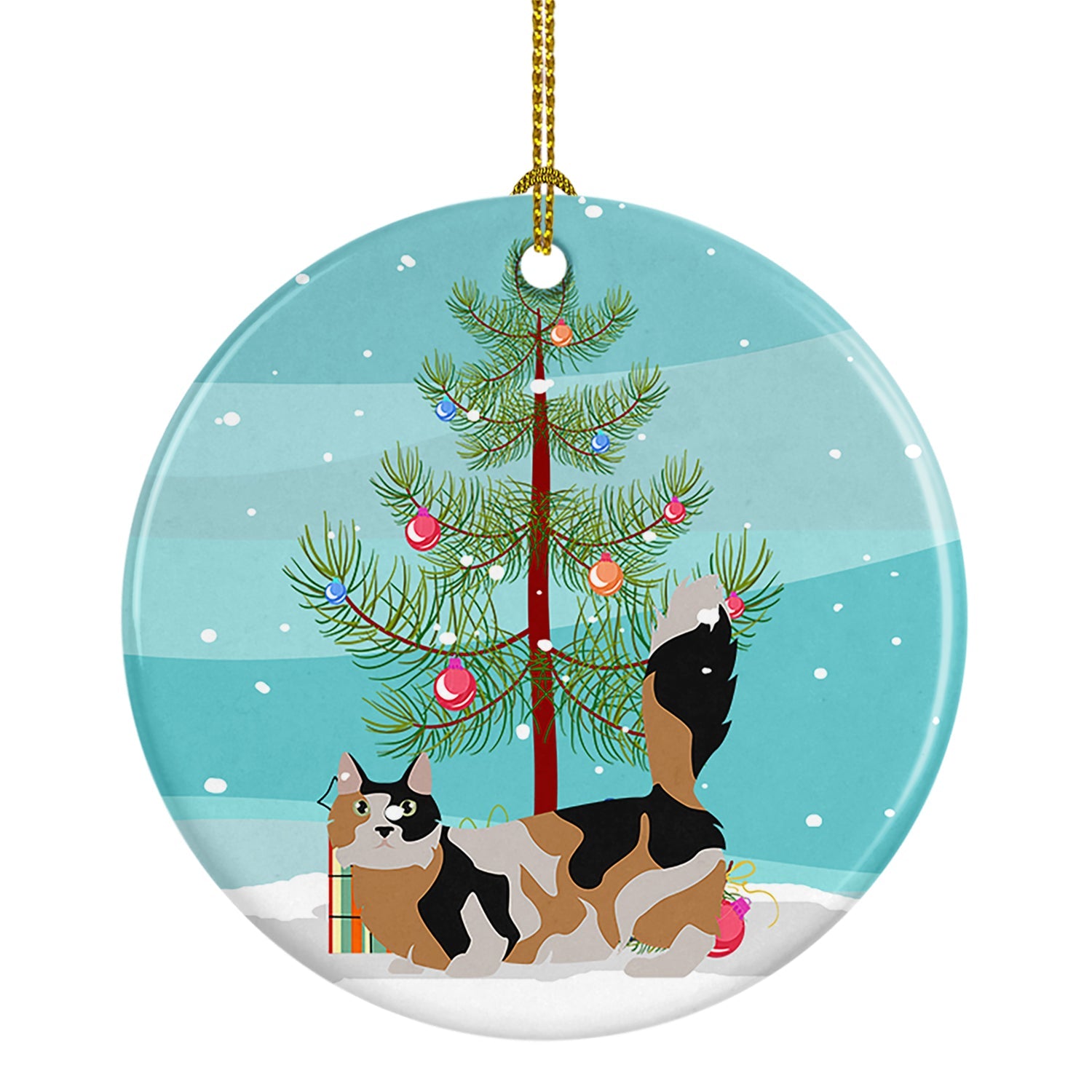 Munchkin Cat Christmas Ceramic Ornament
