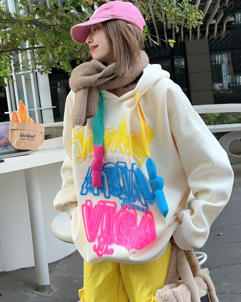 Loose Casual Women's Velvet Padded Hooded Sweatshirt | Streetwear