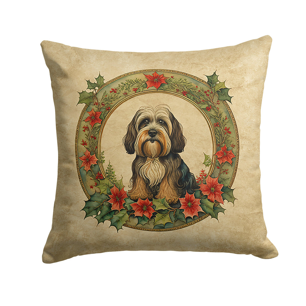 Tibetan Terrier Christmas Flowers Throw Pillow