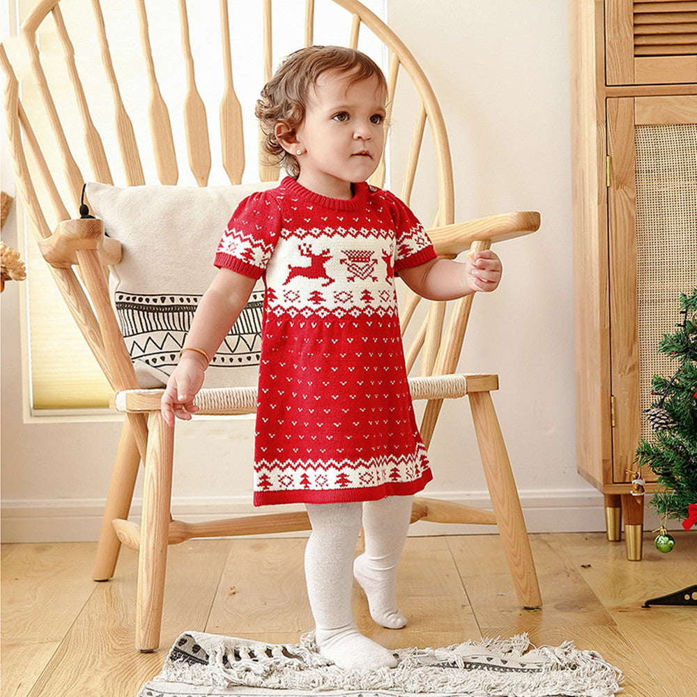 Christmas Elk Print Sweater for Baby Girls