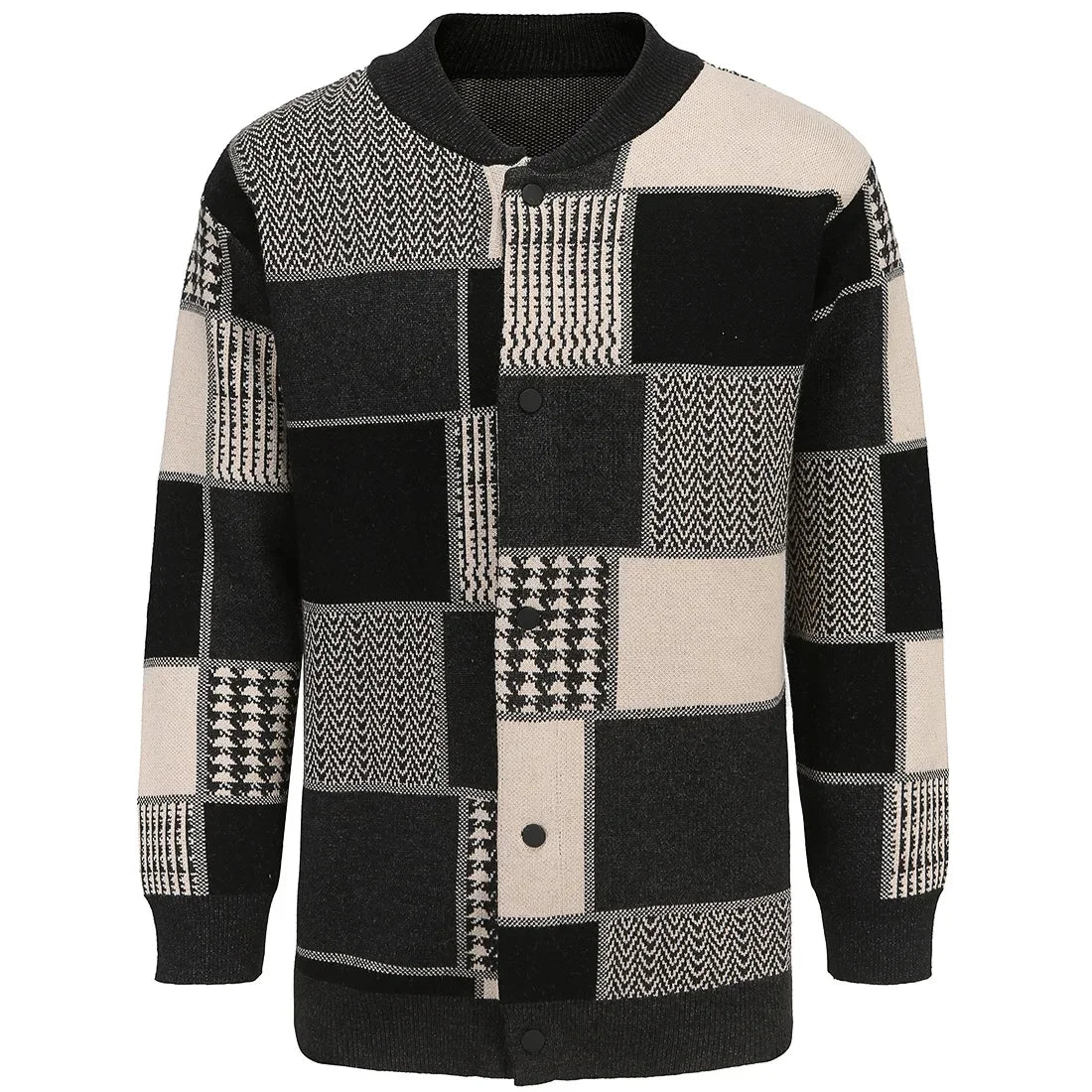 Men's Thick Knit Long Cardigan with Stand Collar