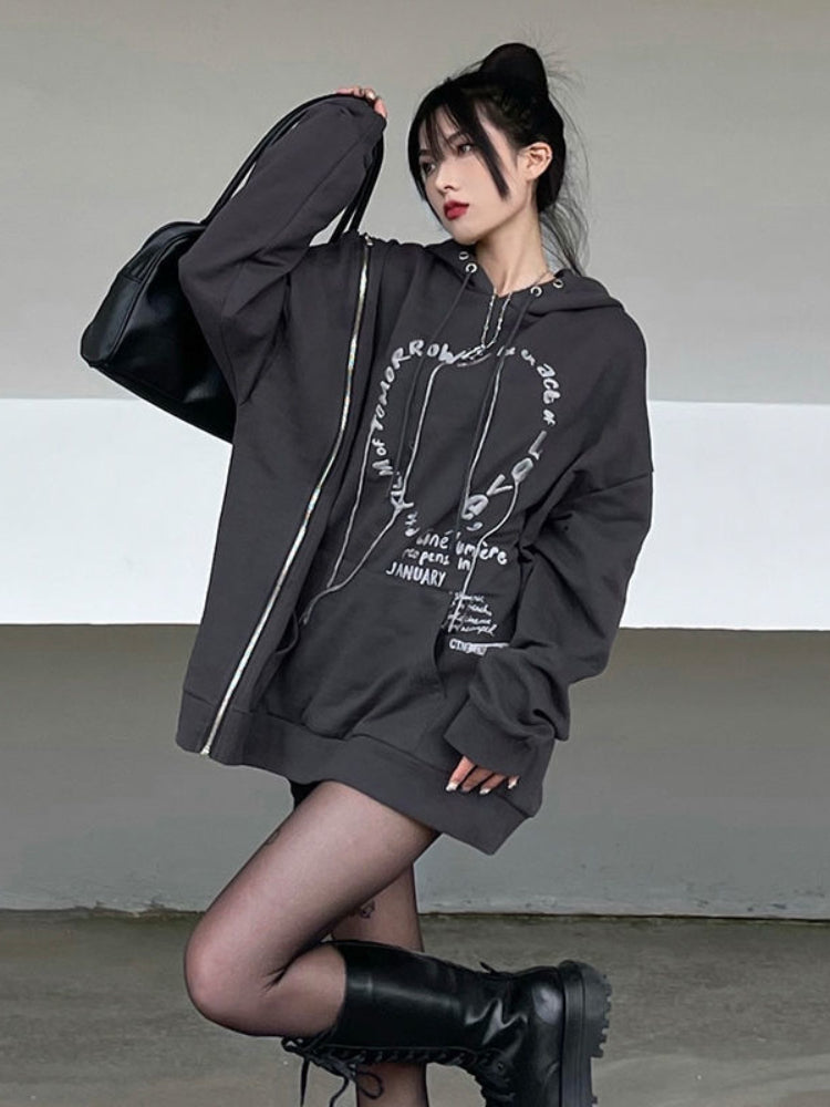 Gothic Punk Oversized Hooded Sweatshirt for Women | Streetwear