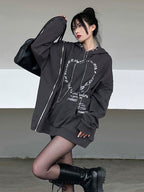Gothic Punk Oversized Hooded Sweatshirt for Women | Streetwear