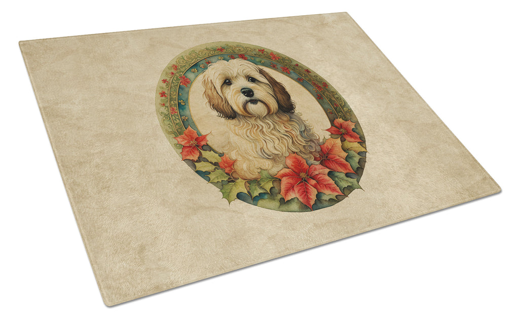 Havanese Christmas Flowers Glass Cutting Board