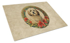 Havanese Christmas Flowers Glass Cutting Board