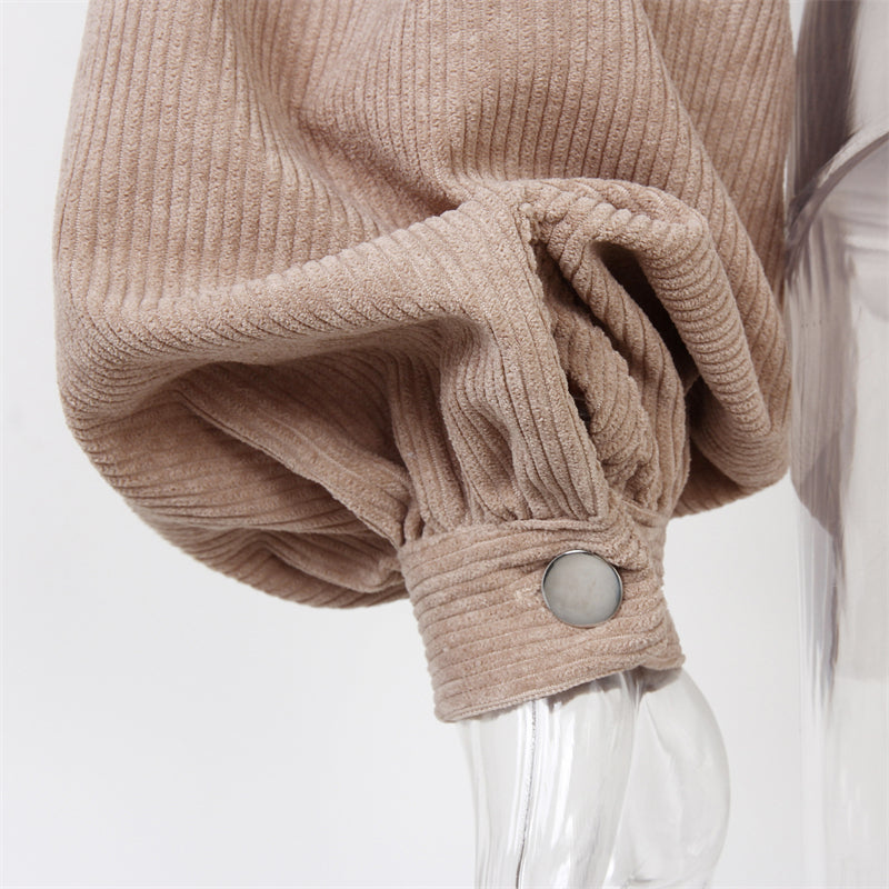 2024 Women's Corduroy Short Jacket with Lantern Sleeves