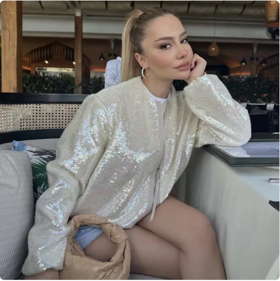 Women's Sequined Crew Neck Jacket