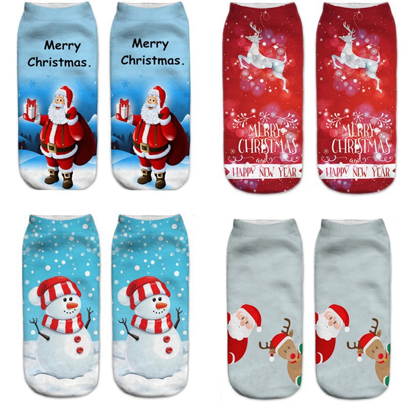 3D Printed Christmas Pattern Women's Boat Socks