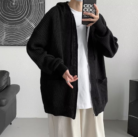 Trendy Hooded Knit Cardigan for Men in Autumn Style