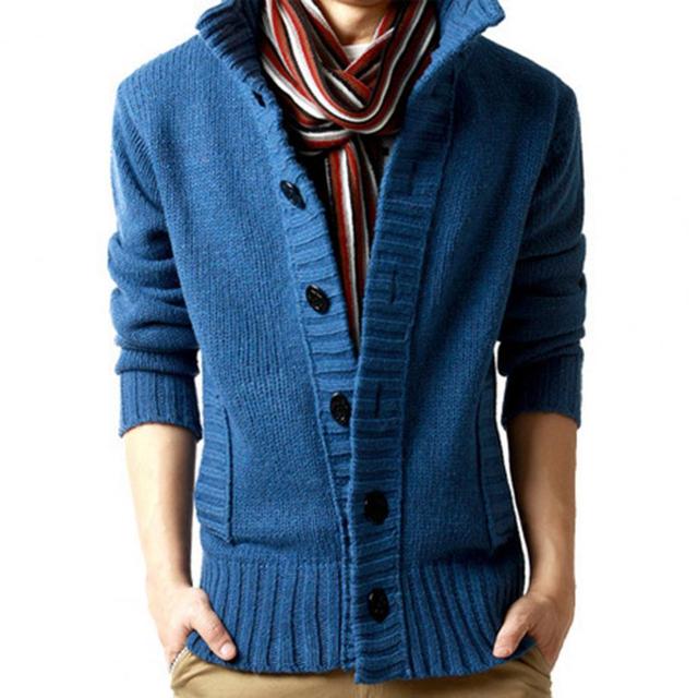 Men's Solid Color Long Sleeve Sweater Jacket Cardigan
