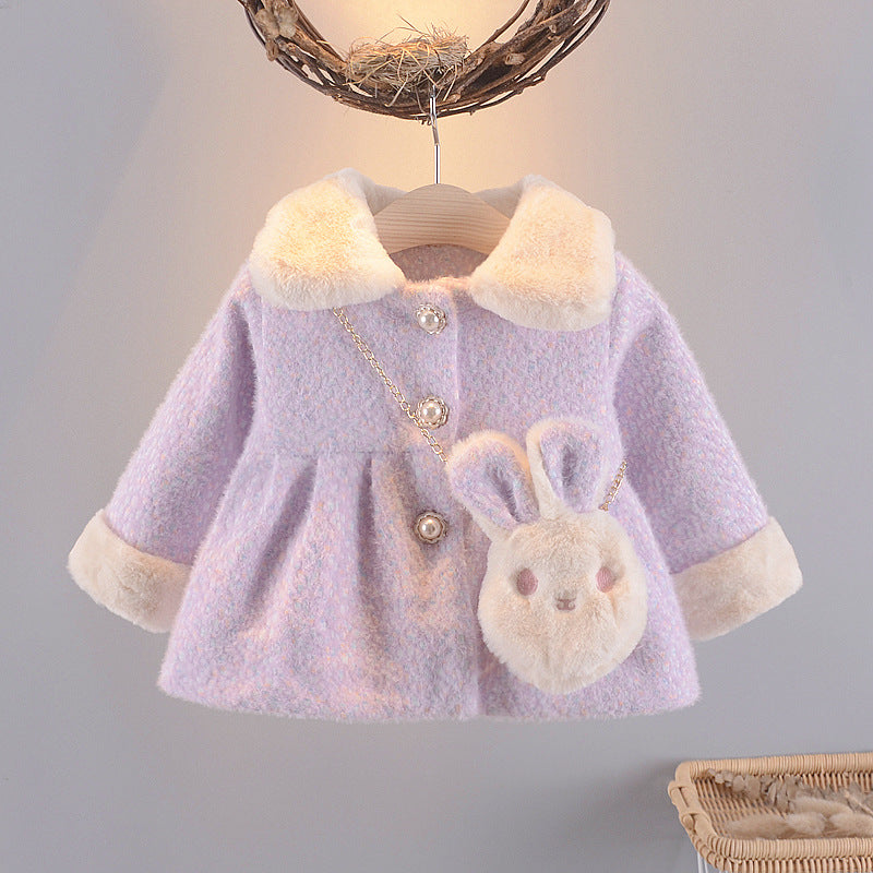 Girls' Western Furry Lapel Single-Breasted Coat
