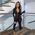 High-Waisted Sheer Bodysuit with Zipper Stripes