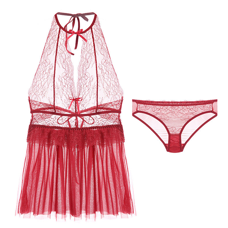 Lace Lingerie Sleepwear Set with Sheer Homewear