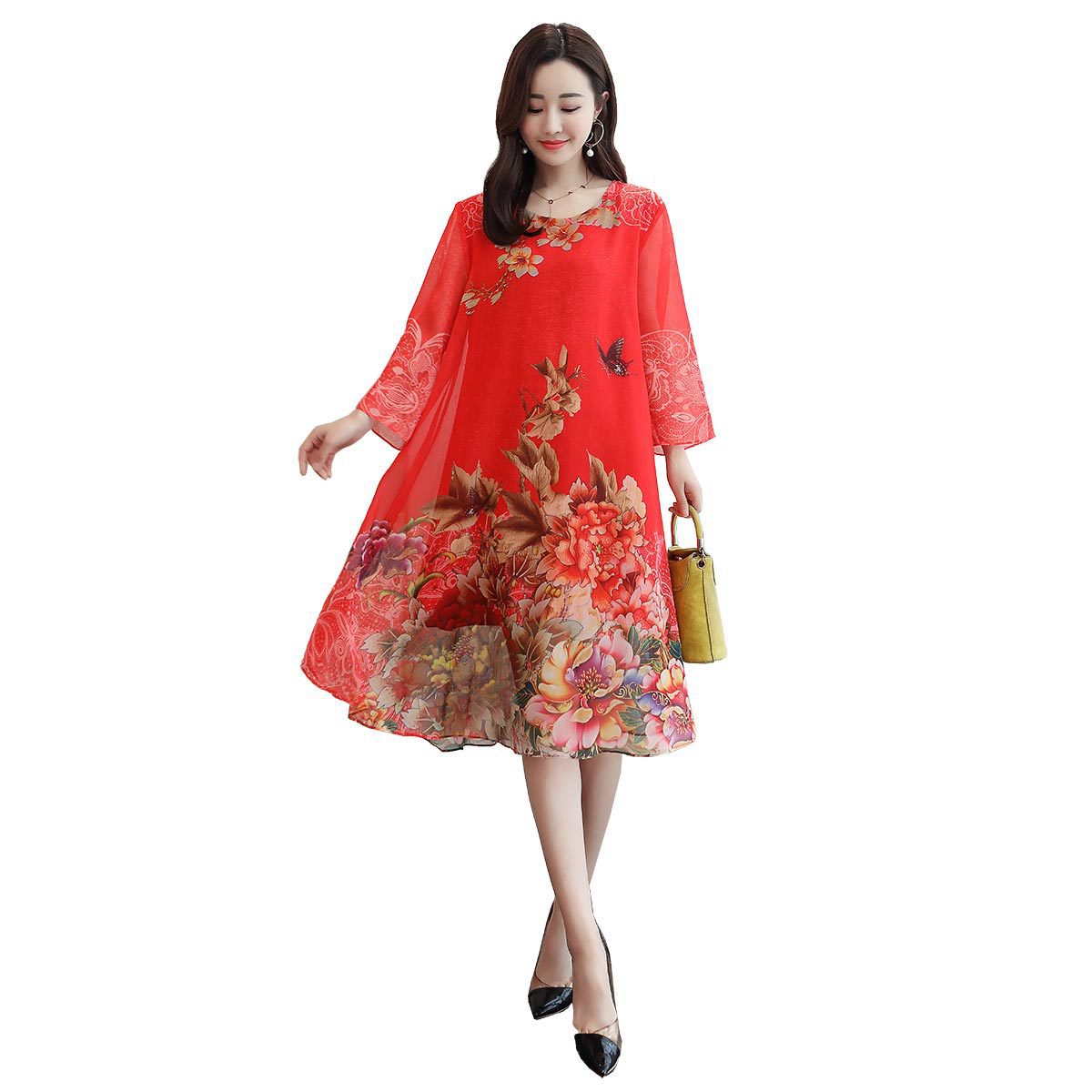 Chic Floral Cotton Dress for Plus Size Women